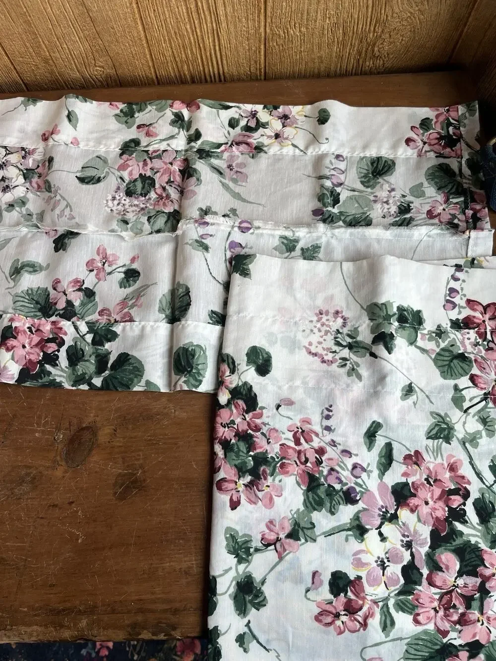 Floral Cottage Curtain Valance Pillow Pink Green Ruffled Shabby Chic Handmade